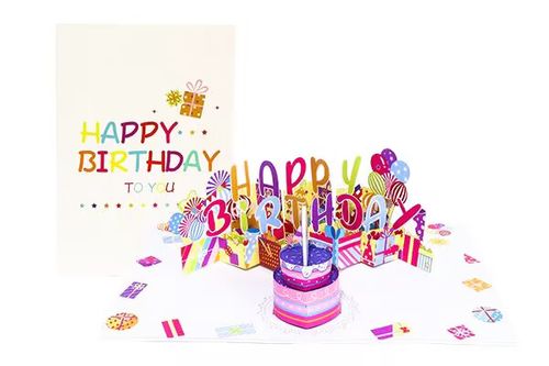 Custom Blowable Happy Birthday Music And Led Light 3D Pop Up Greeting Card